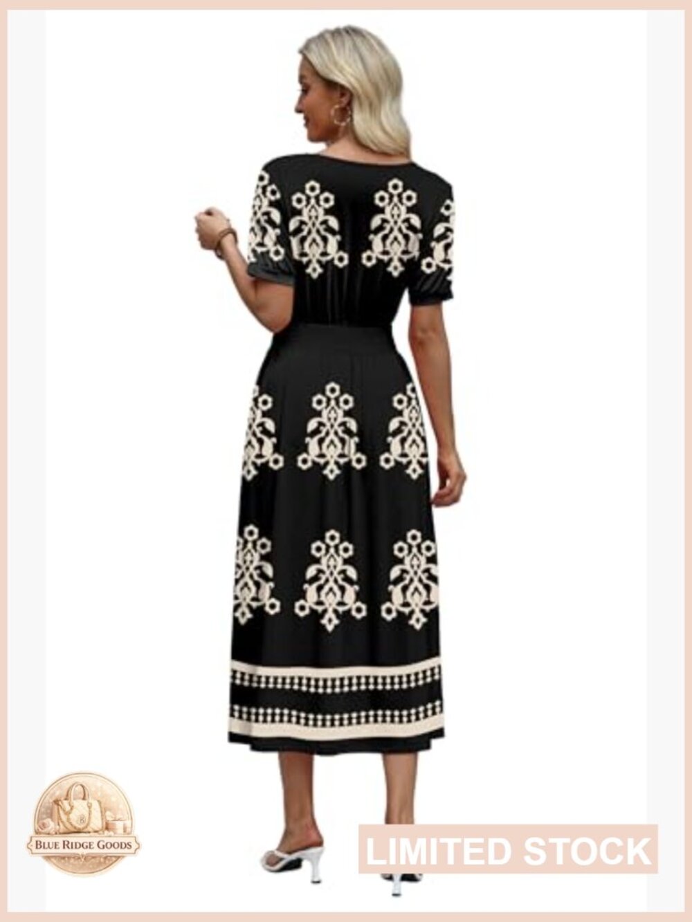 V Neck Maxi Dress Smocked Waist A Line Flowy Midi Boho Casual Summer - Picture 5 of 5